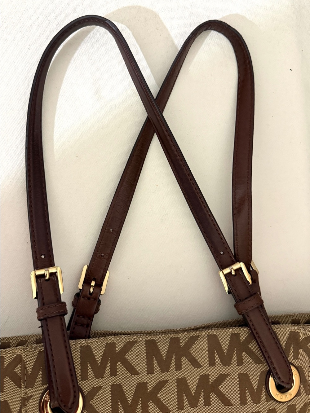 MICHAEL Michael Kors Tan and Brown MK Logo Tote with Leather Straps - Picture 13 of 16